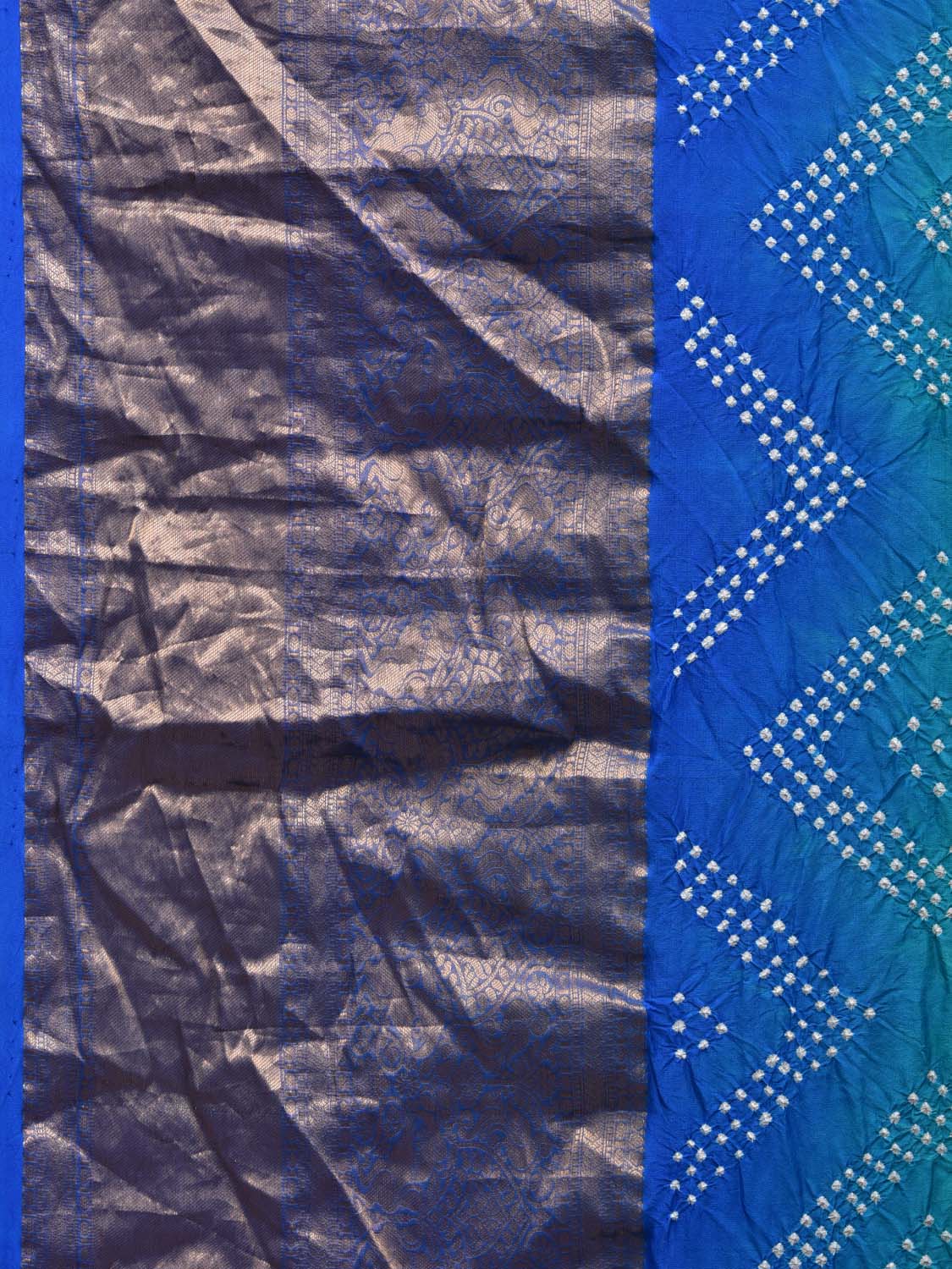 Blue and Turquoise Bandhani Kanchipuram Silk Handloom Saree with Pallu Design bn0382