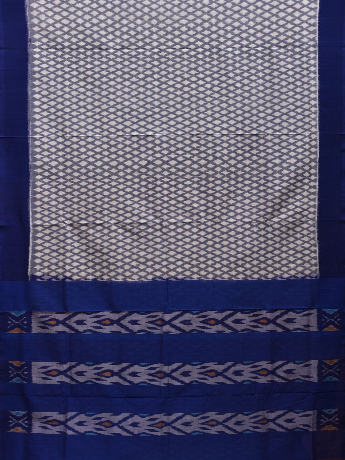 Blue and White Pochampally Ikat Cotton Handloom Saree with Grill Design i0657