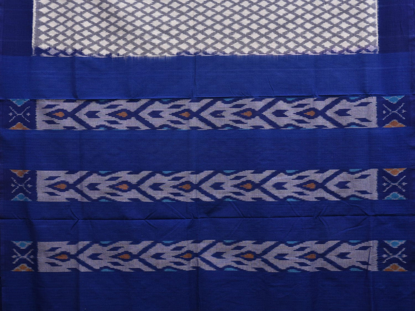 Blue and White Pochampally Ikat Cotton Handloom Saree with Grill Design i0657