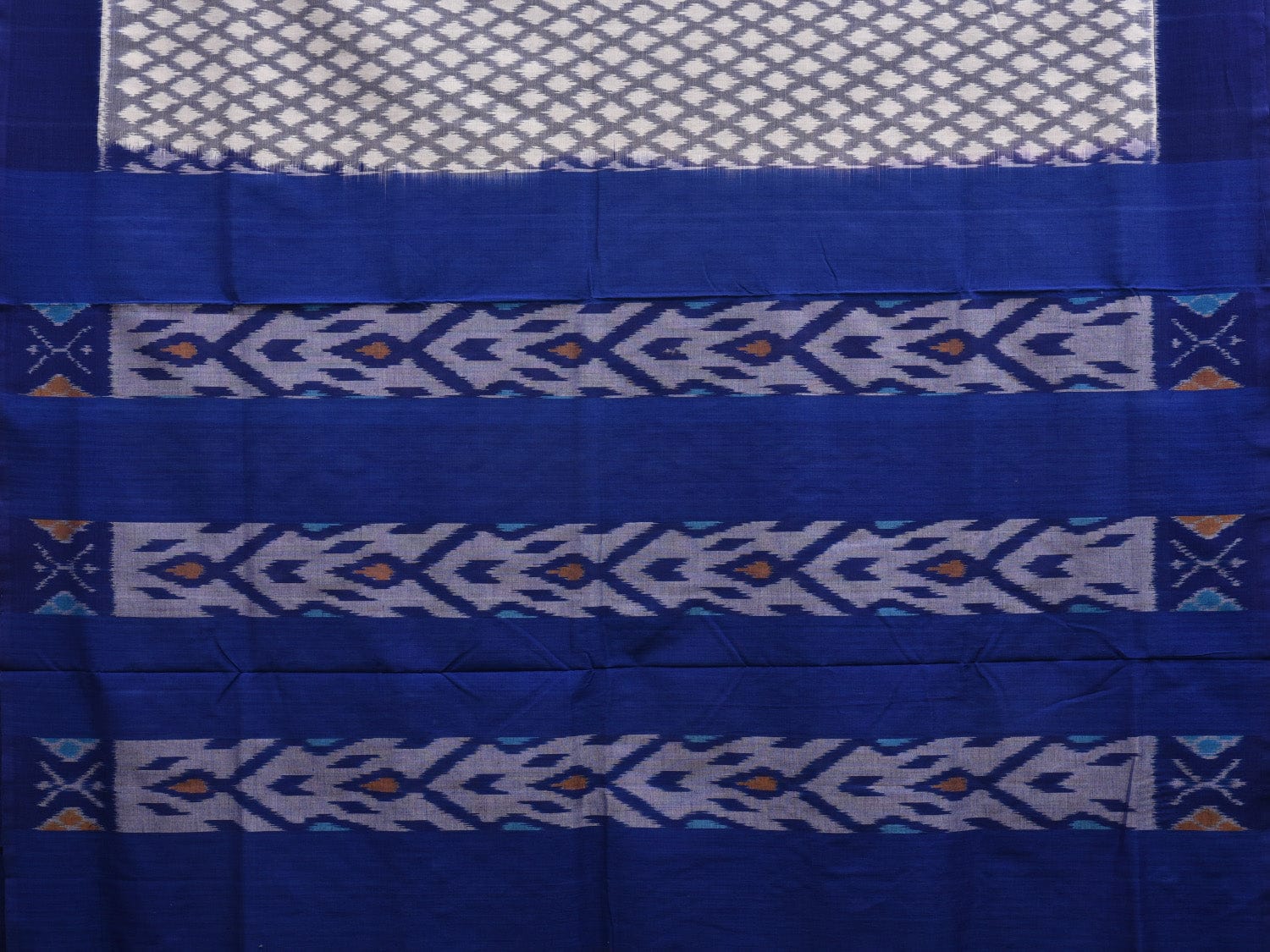 Blue and White Pochampally Ikat Cotton Handloom Saree with Grill Design i0657