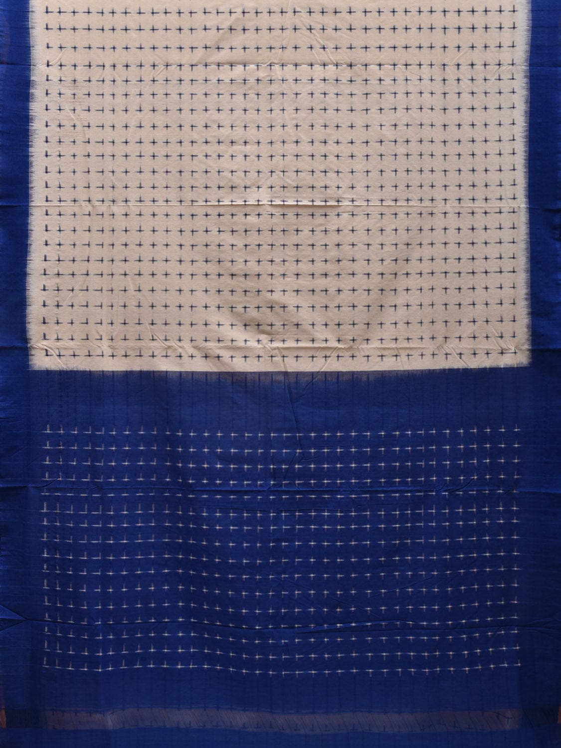 Blue and White Pochampally Ikat Cotton Handloom Saree with Plus Buta Design i0664