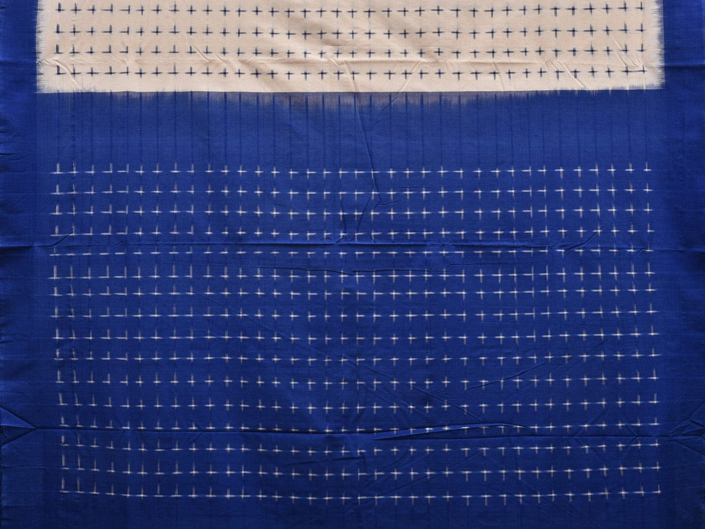 Blue and White Pochampally Ikat Cotton Handloom Saree with Plus Buta Design i0664