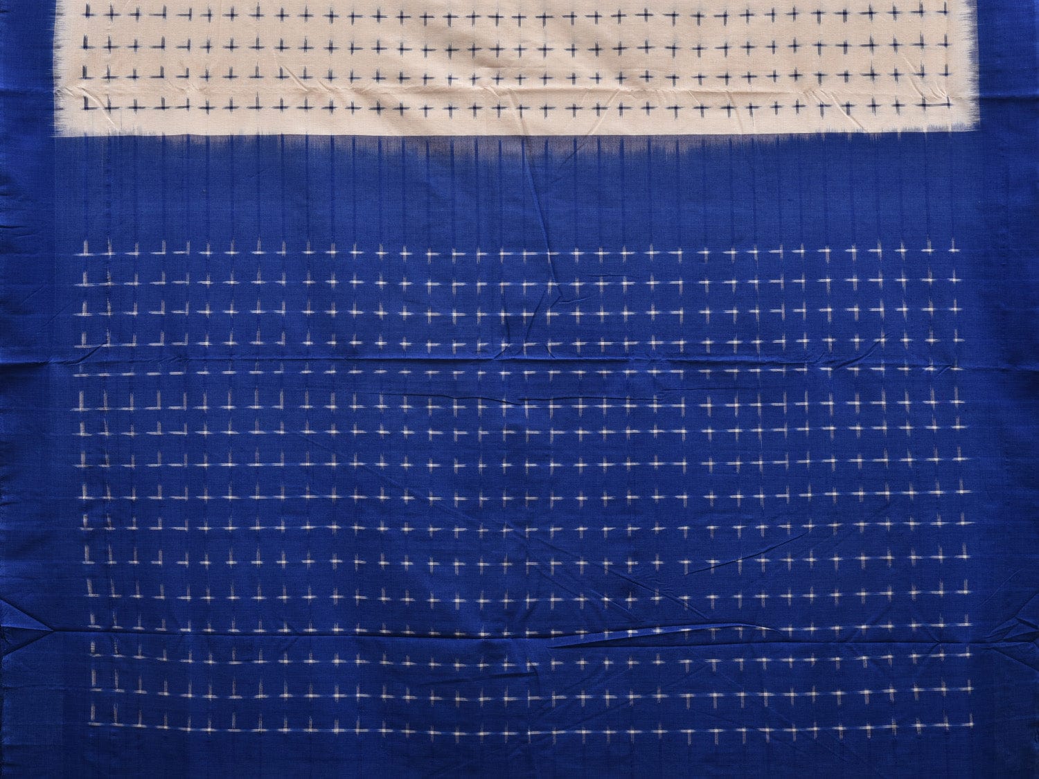 Blue and White Pochampally Ikat Cotton Handloom Saree with Plus Buta Design i0664
