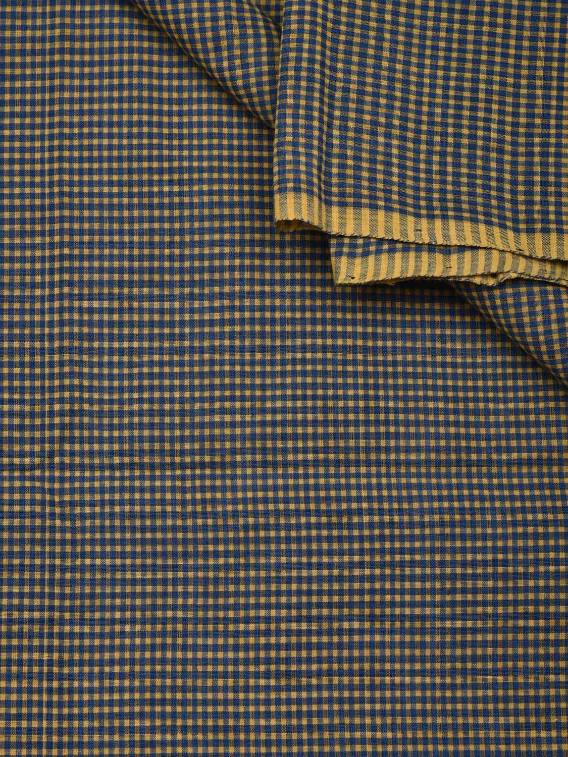 Blue and Yellow Cotton Handloom 2.5mts Fabric with Small Checks Design f0197