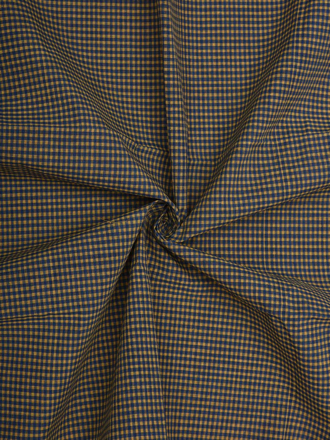 Blue and Yellow Cotton Handloom 2.5mts Fabric with Small Checks Design f0197