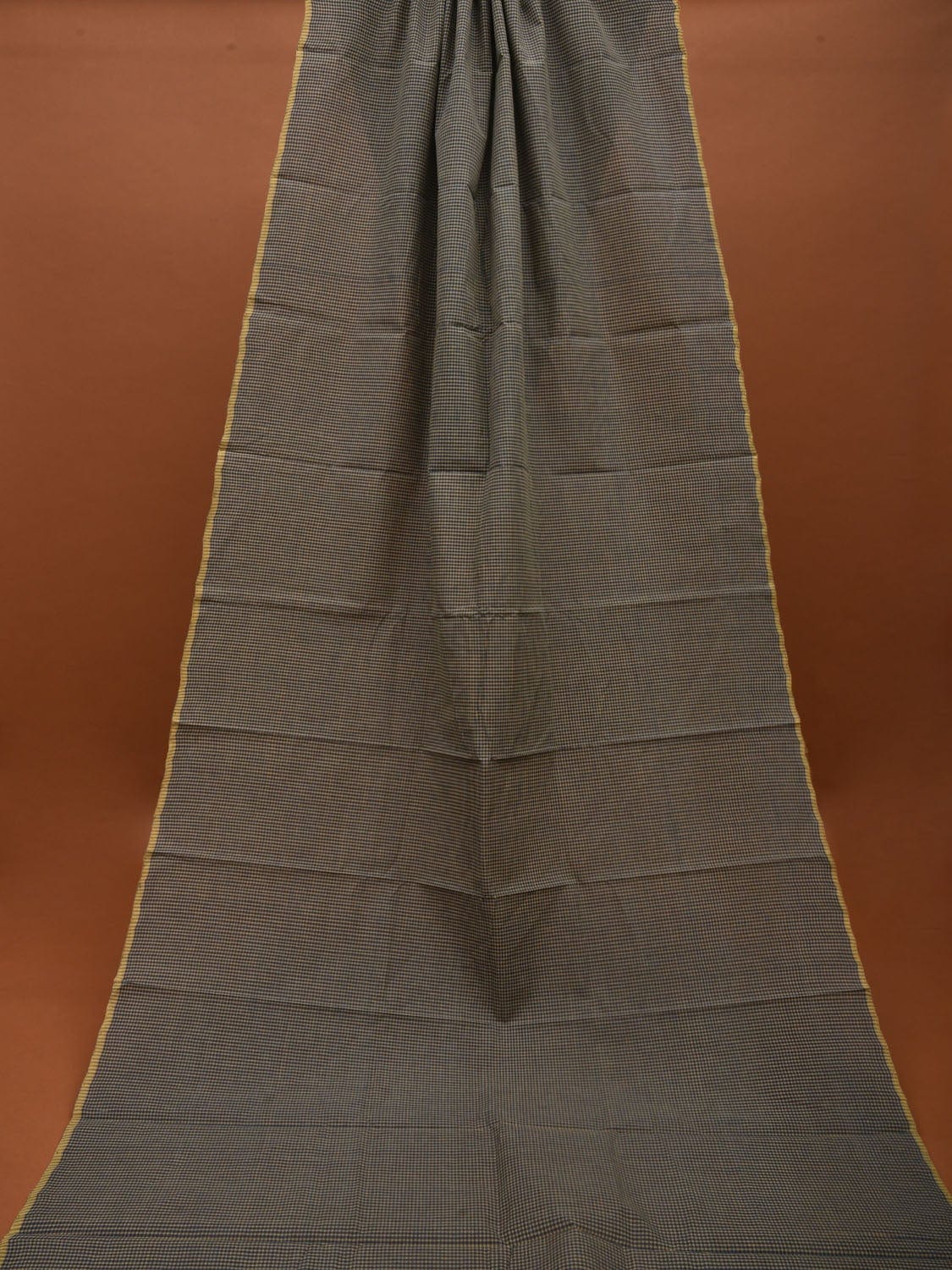 Blue and Yellow Cotton Handloom 2.5mts Fabric with Small Checks Design f0197