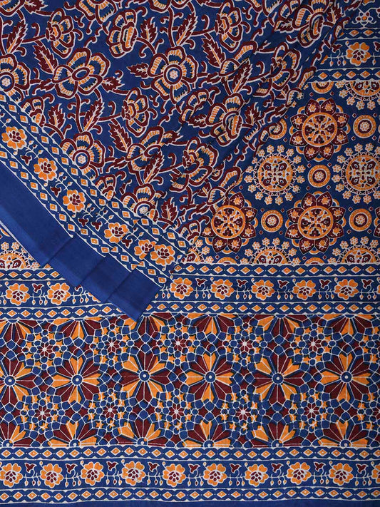 Blue and Yellow Digital Print Cotton Saree with All Over Floral Design o0653