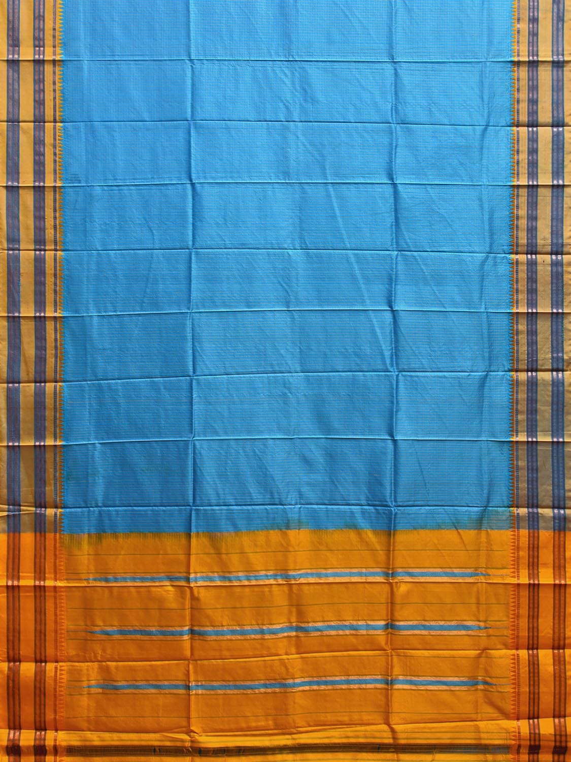 Blue and Yellow Narayanpet Silk Handloom Saree with Checks Design No Blouse np1091