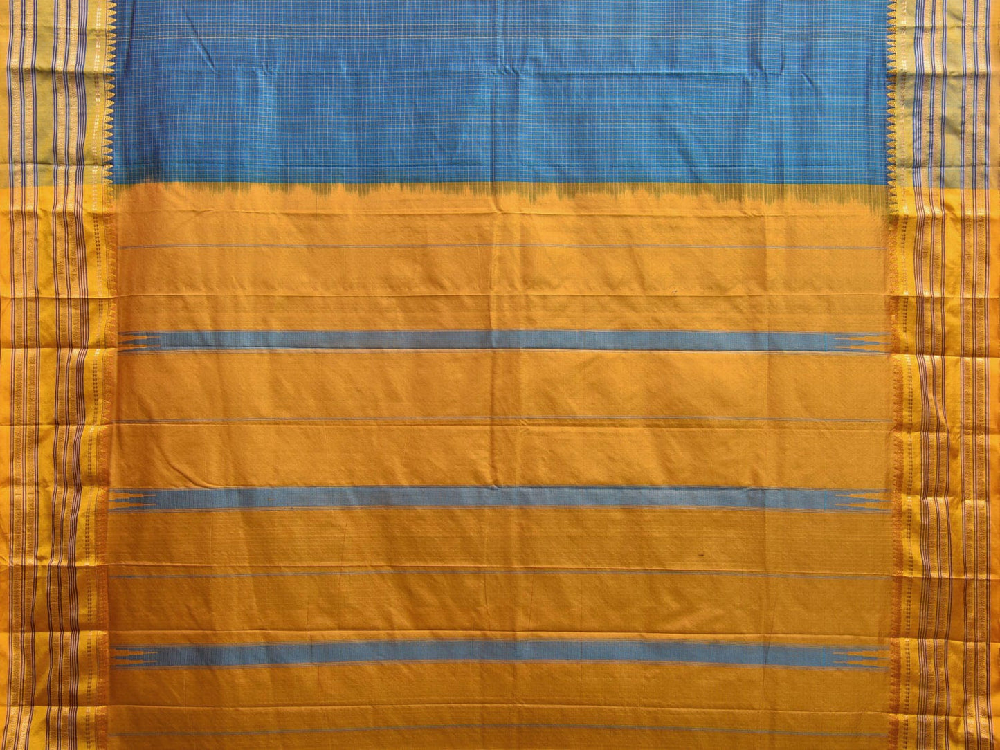 Blue and Yellow Narayanpet Silk Handloom Saree with Checks Design np0936