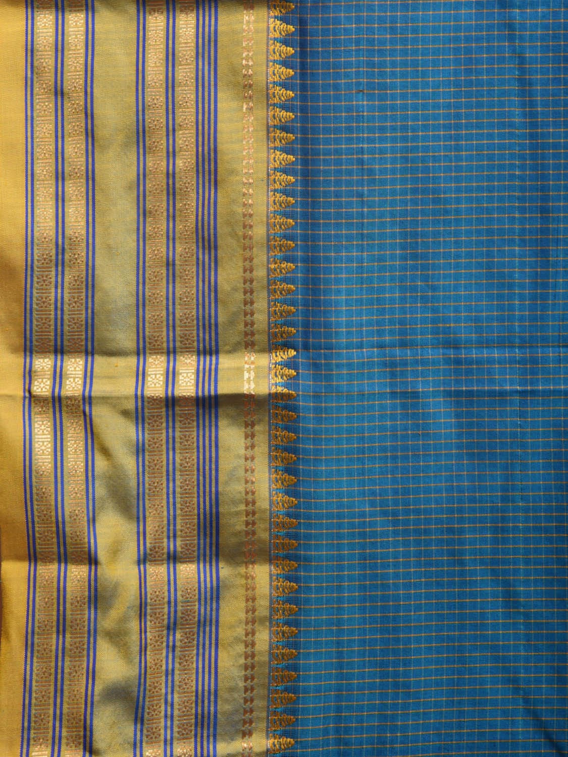 Blue and Yellow Narayanpet Silk Handloom Saree with Checks Design np0936