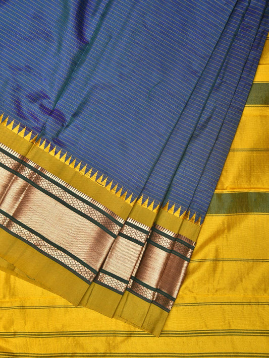 Blue and Yellow Narayanpet Silk Saree with Strips Design No Blouse np0784
