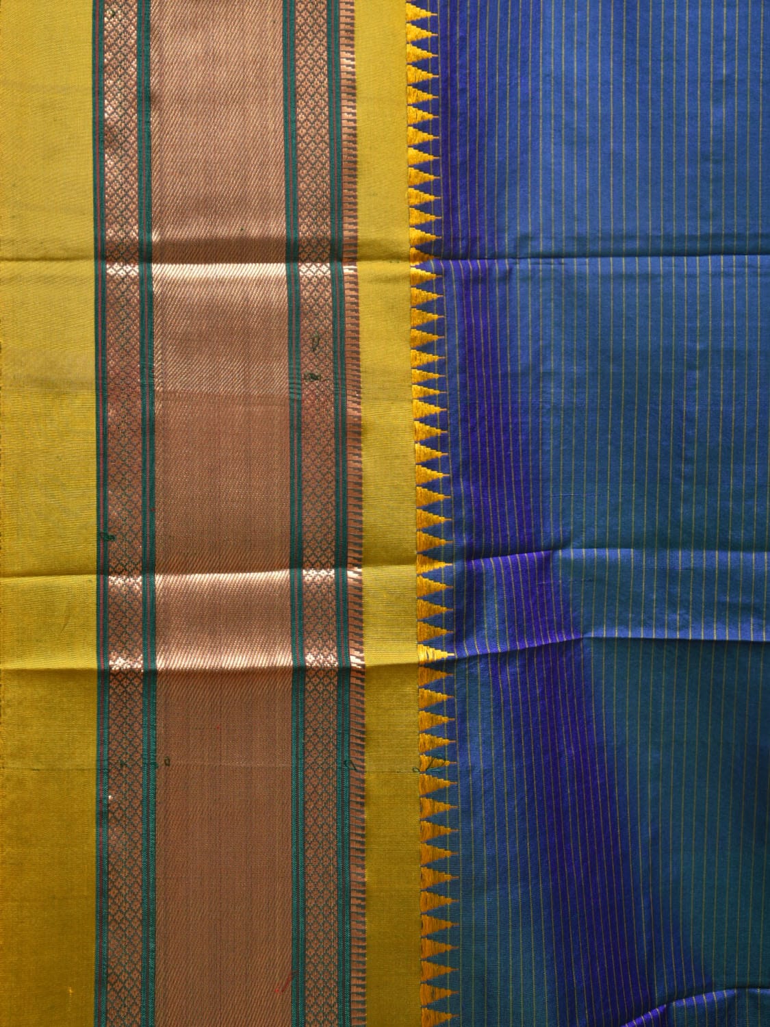 Blue and Yellow Narayanpet Silk Saree with Strips Design No Blouse np0784