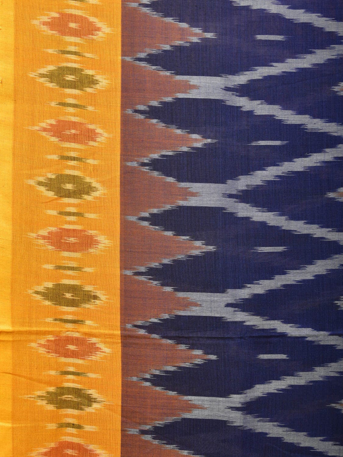 Blue and Yellow Pochampally Ikat Cotton Handloom Saree with Grill Design No Blouse i0801