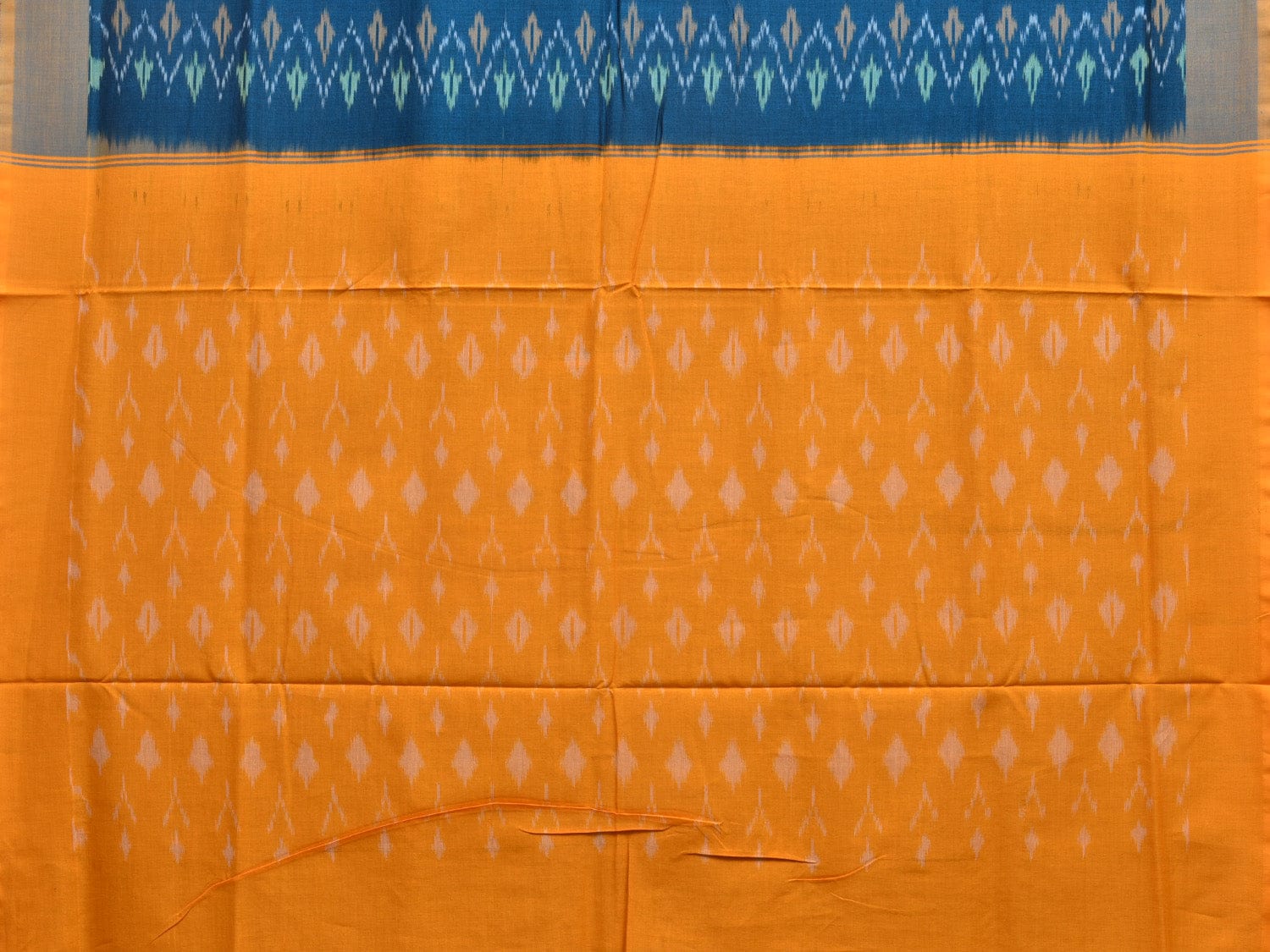 Blue and Yellow Pochampally Ikat Cotton Handloom Saree with Zig-Zag Design No Blouse i0843