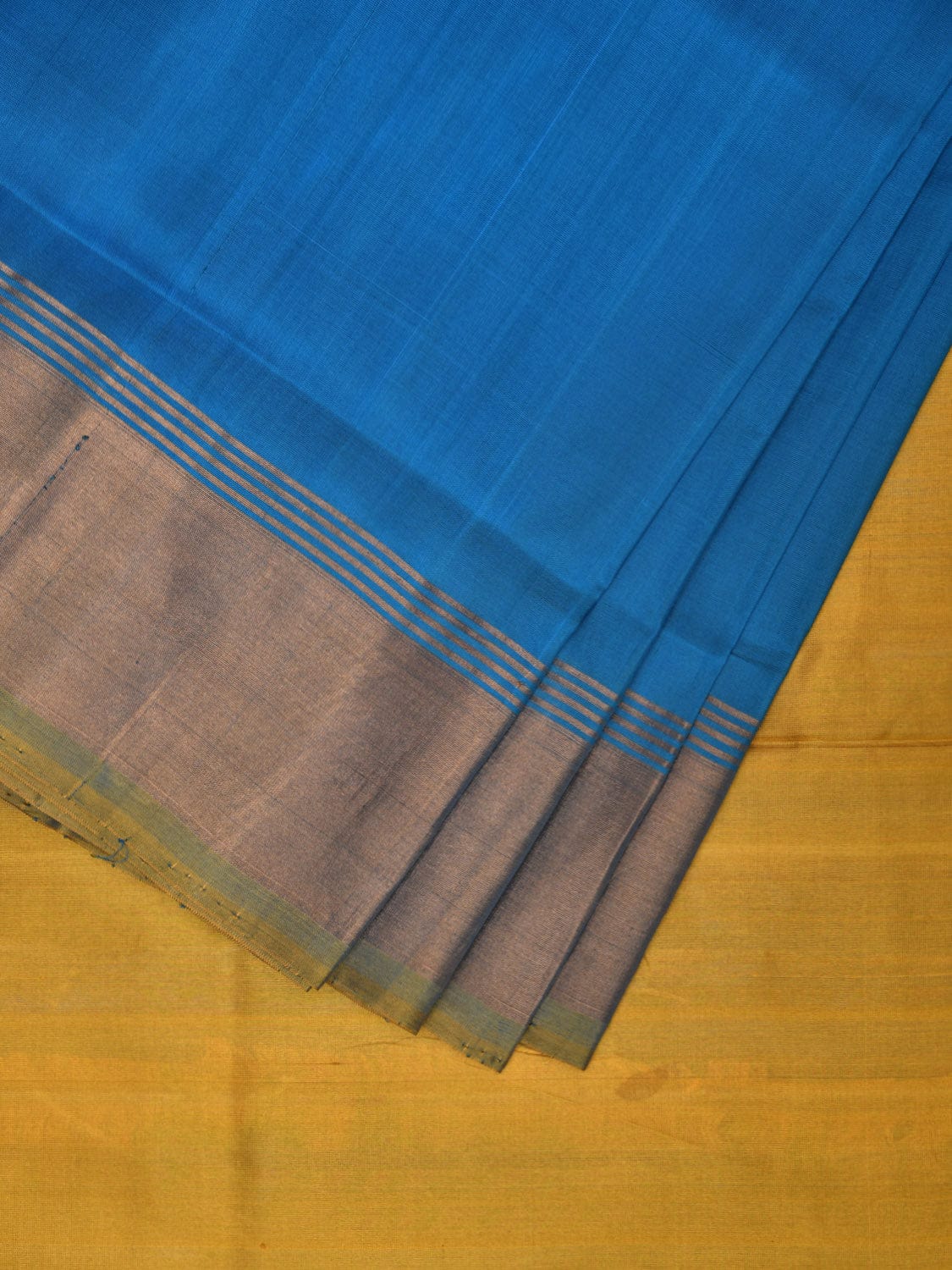 Blue and Yellow Uppada Plain Silk Handloom Saree with Contrast Pallu Design u2233