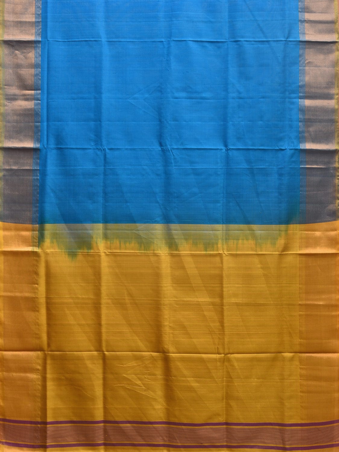 Blue and Yellow Uppada Plain Silk Handloom Saree with Contrast Pallu Design u2233
