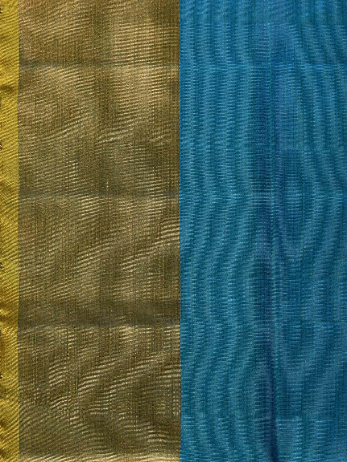 Blue and Yellow Uppada Silk Handloom Plain Saree with Contrast Pallu Design u2146
