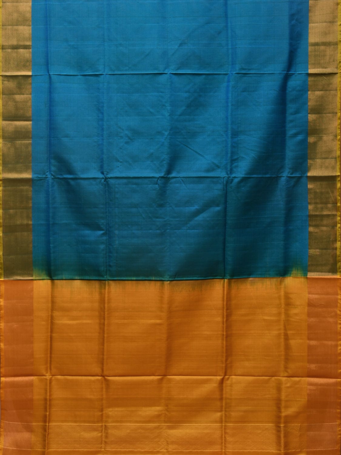 Blue and Yellow Uppada Silk Handloom Plain Saree with Contrast Pallu Design u2146