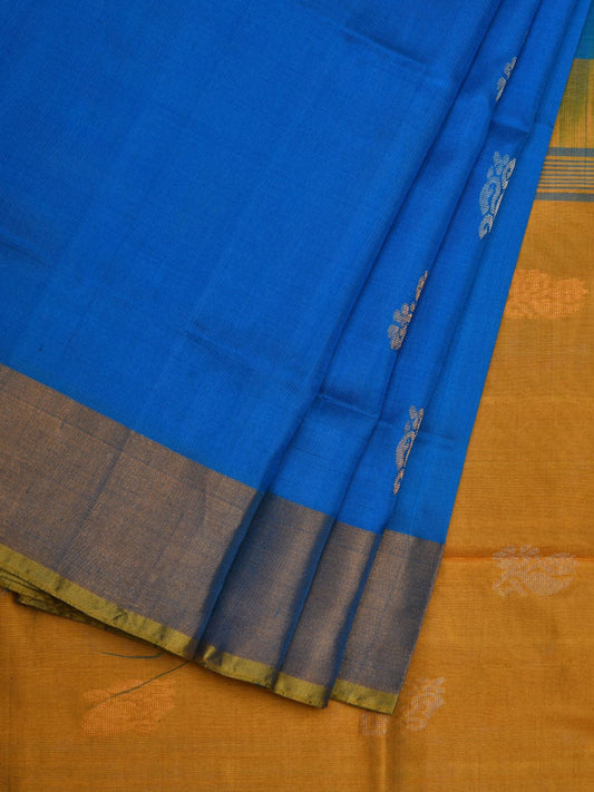 Blue and Yellow Uppada Silk Handloom Saree with Body Buta Design u1854