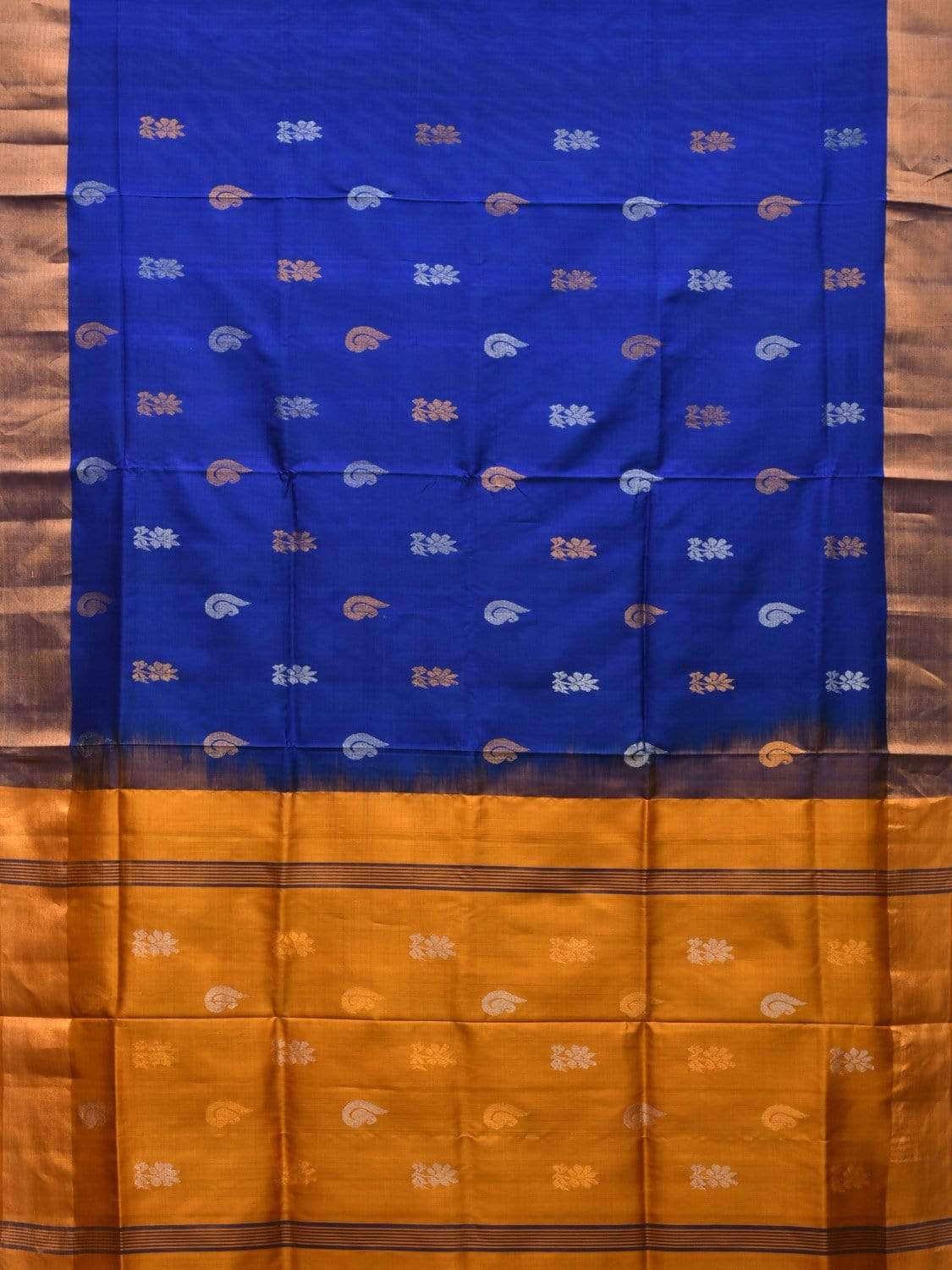 Blue and Yellow Uppada Silk Handloom Saree with Buta and Contrast Pallu Design u1745