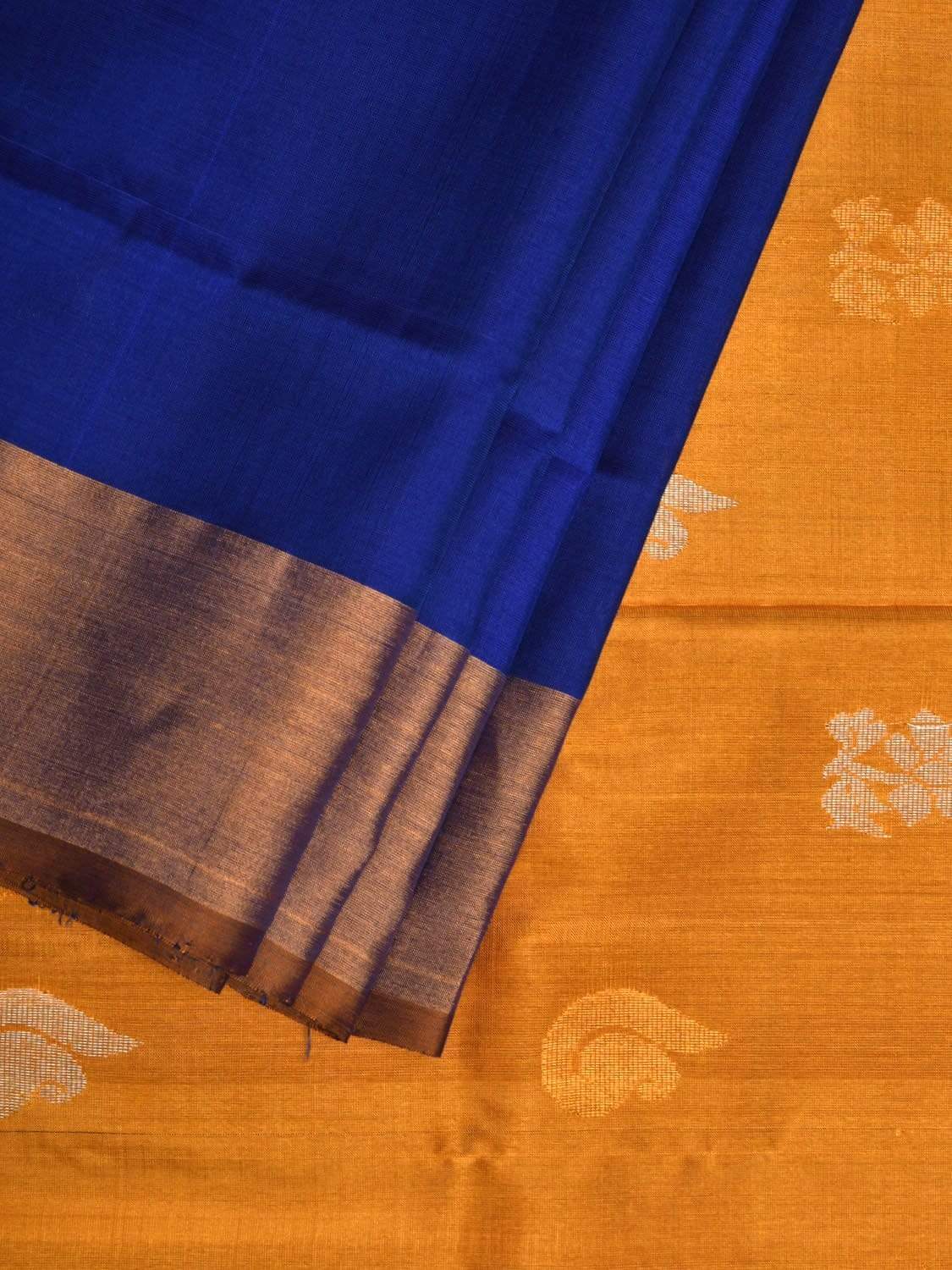 Blue and Yellow Uppada Silk Handloom Saree with Buta and Contrast Pallu Design u1745