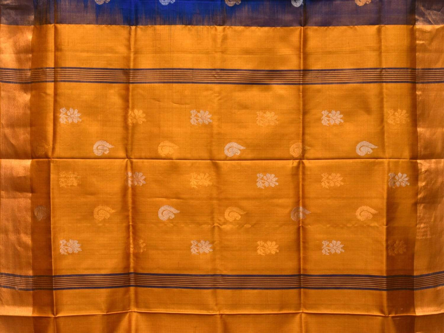 Blue and Yellow Uppada Silk Handloom Saree with Buta and Contrast Pallu Design u1745