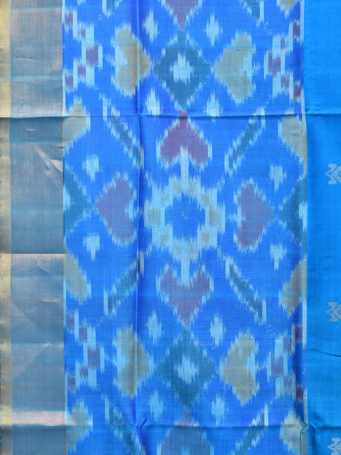 Blue and Yellow Uppada Silk Handloom Saree with Buta and Ikat Border Design u2085