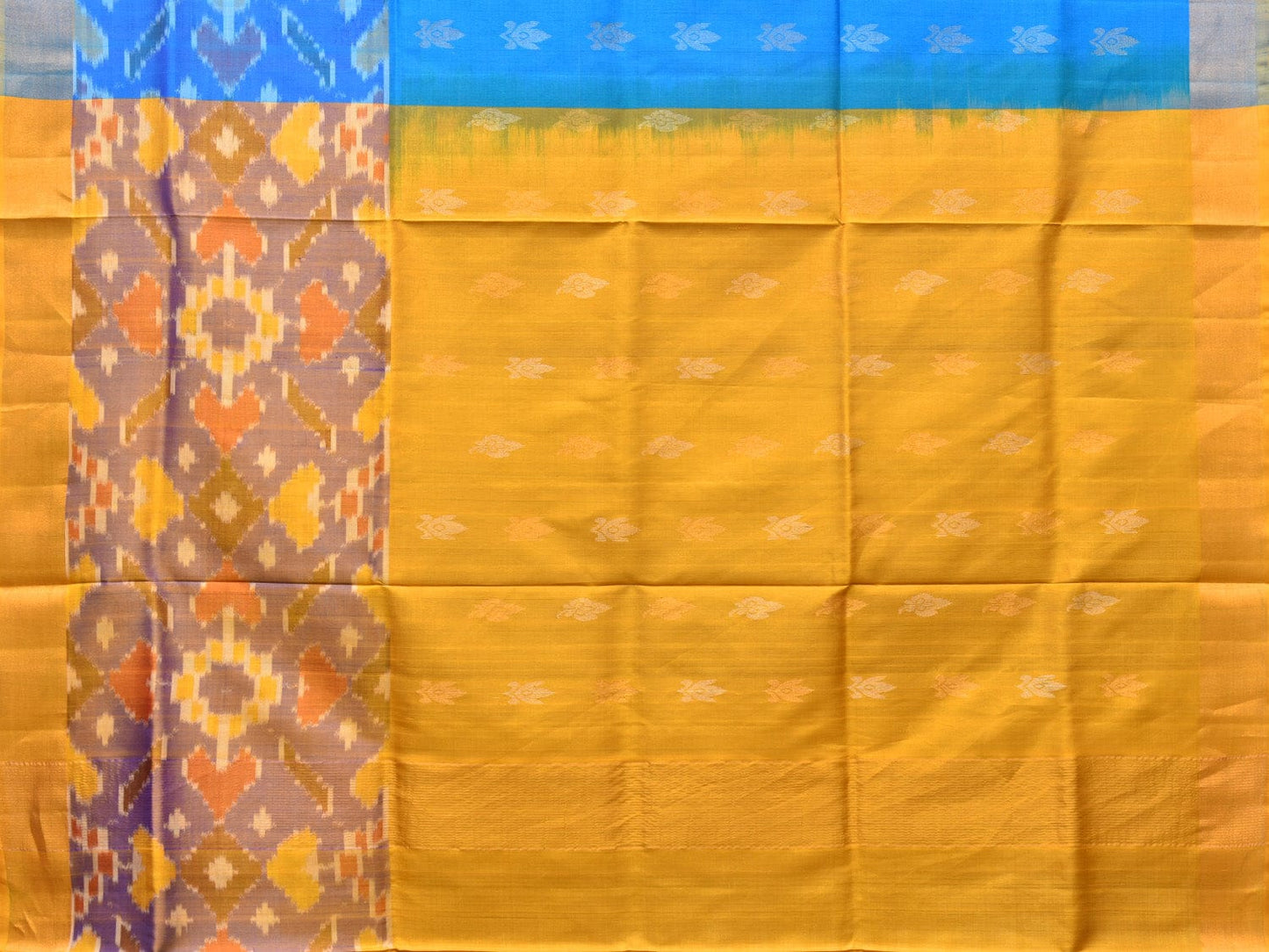Blue and Yellow Uppada Silk Handloom Saree with Buta and Ikat Border Design u2085