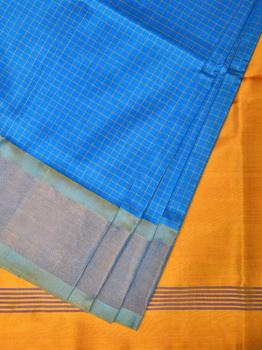 Blue and Yellow Uppada Silk Handloom Saree with Checks Design u2075