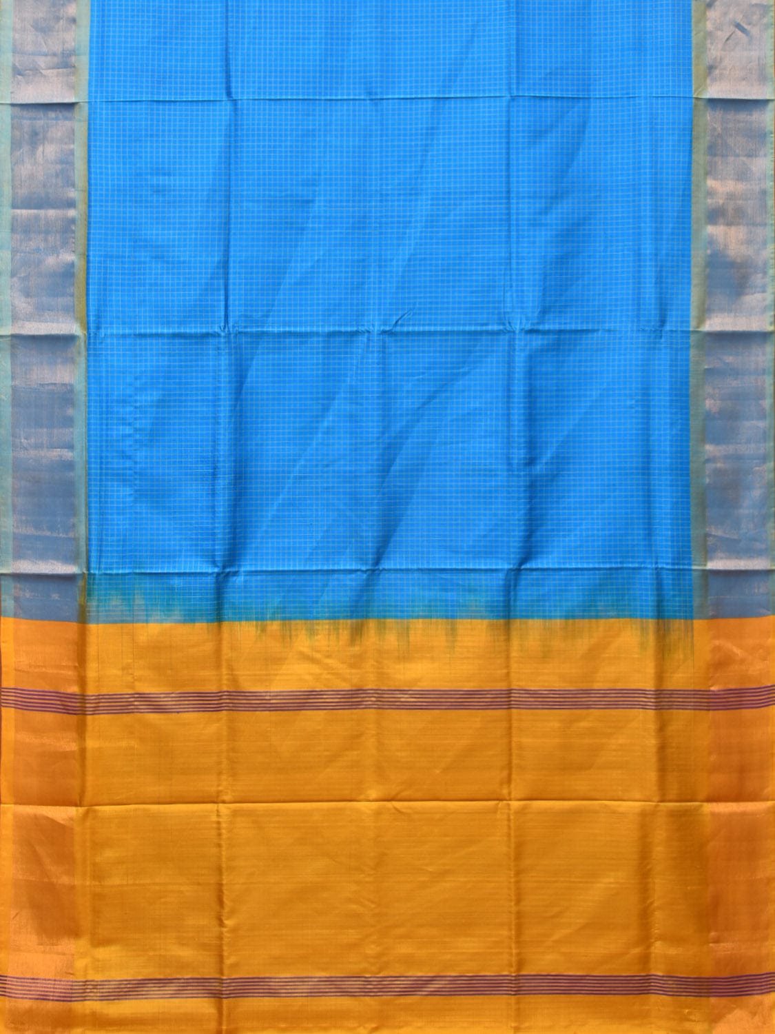 Blue and Yellow Uppada Silk Handloom Saree with Checks Design u2075