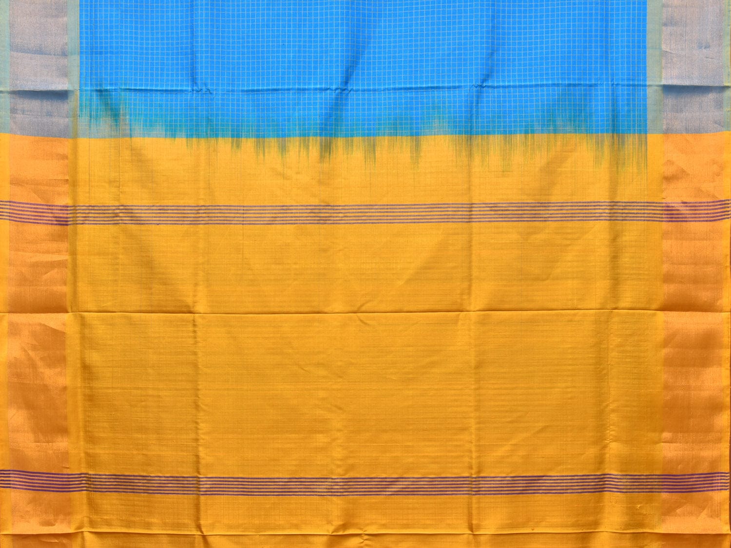 Blue and Yellow Uppada Silk Handloom Saree with Checks Design u2075