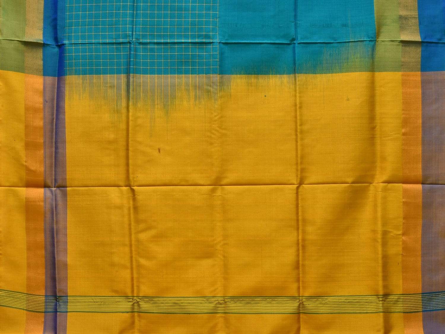 Blue and Yellow Uppada Silk Handloom Saree with Half Checks Body Design u1761