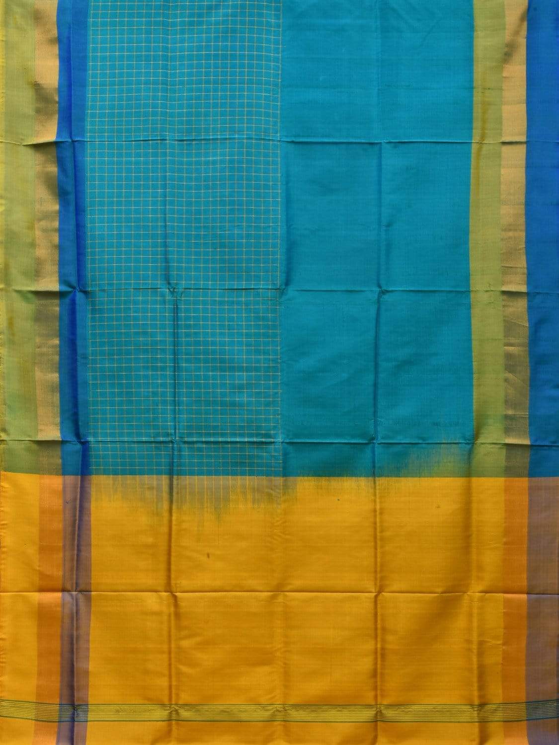 Blue and Yellow Uppada Silk Handloom Saree with Half Checks Body Design u1761