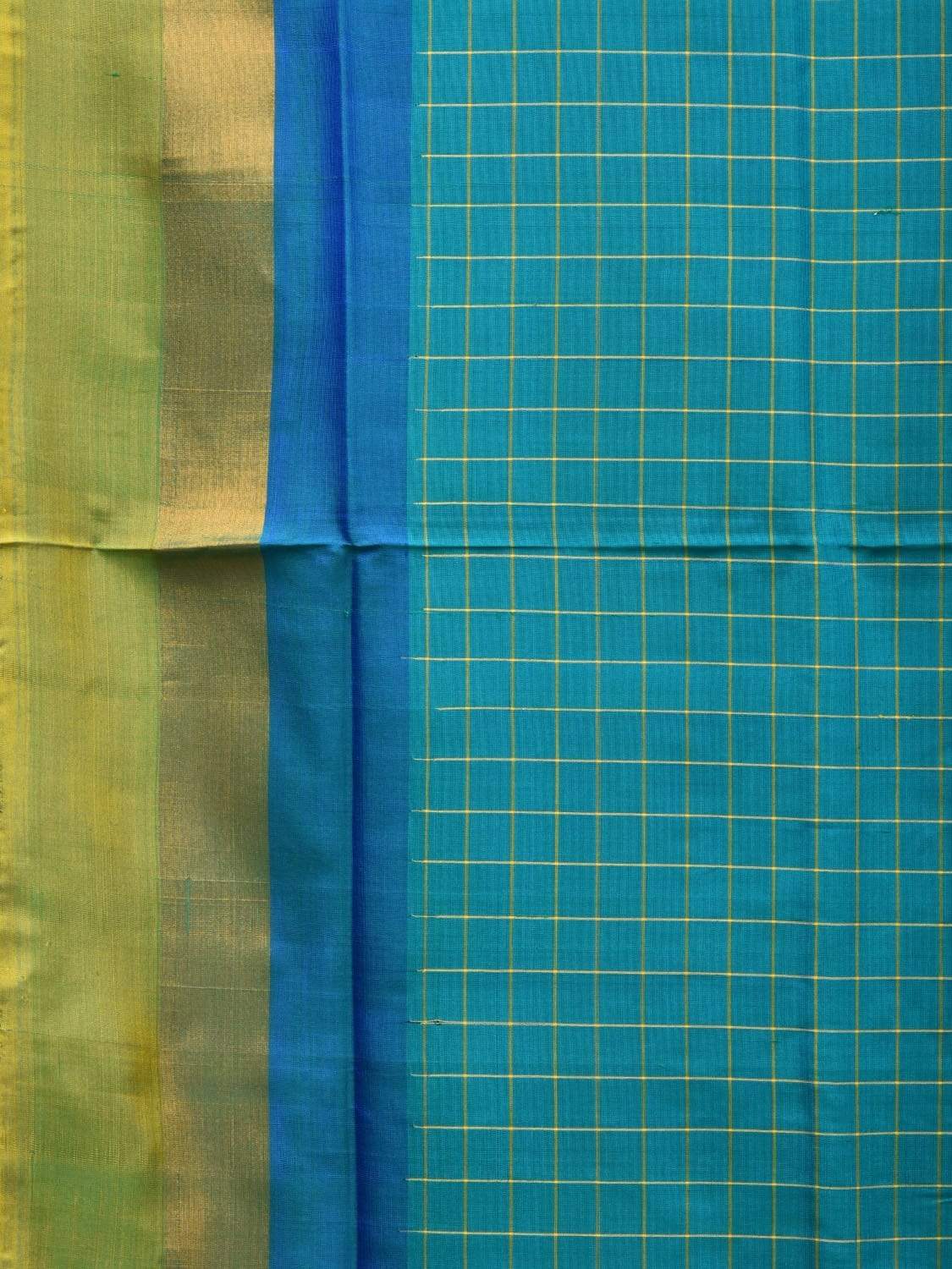 Blue and Yellow Uppada Silk Handloom Saree with Half Checks Body Design u1761