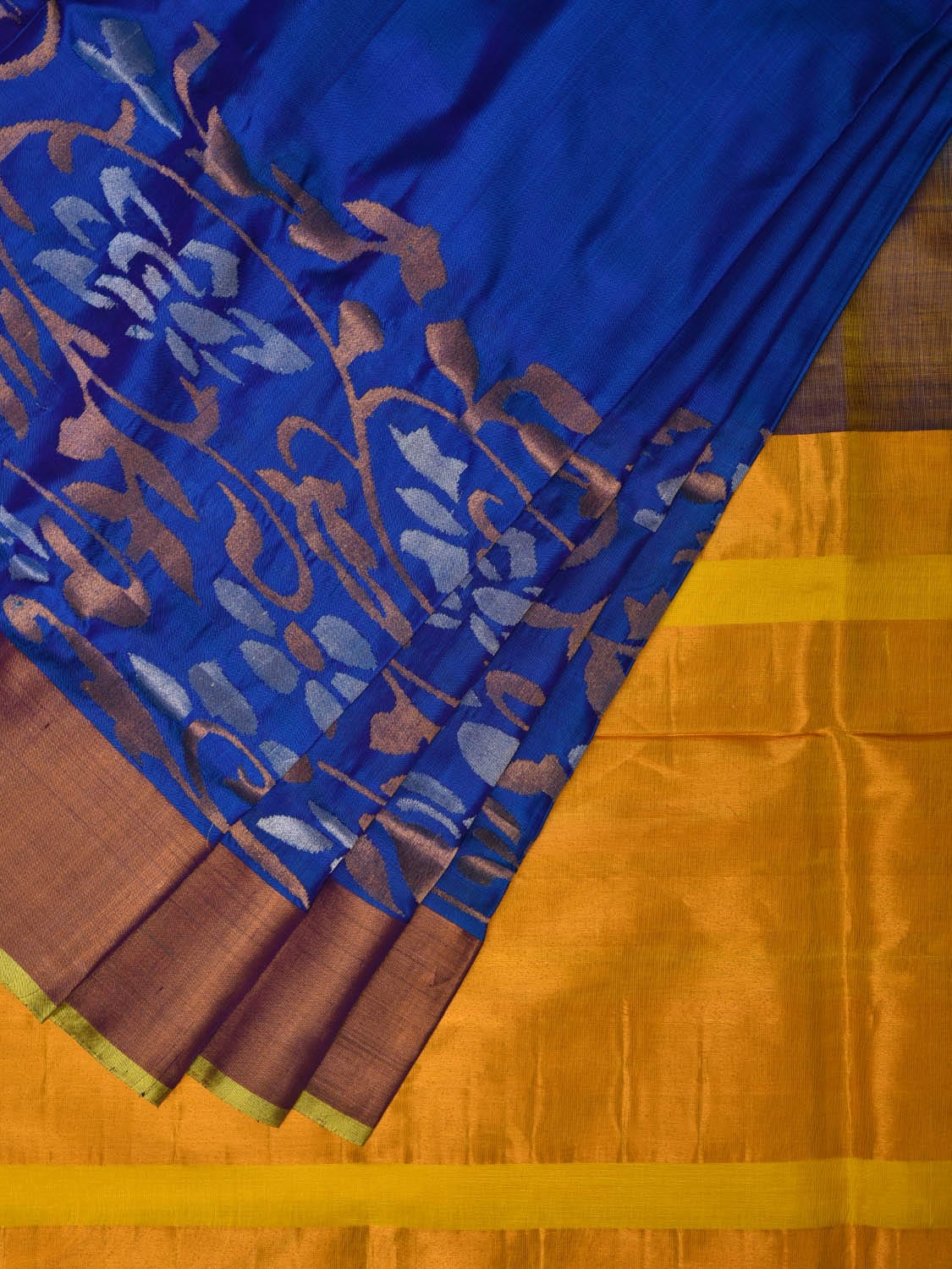 Blue and Yellow Uppada Silk Handloom Saree with One Side Border Design u1973