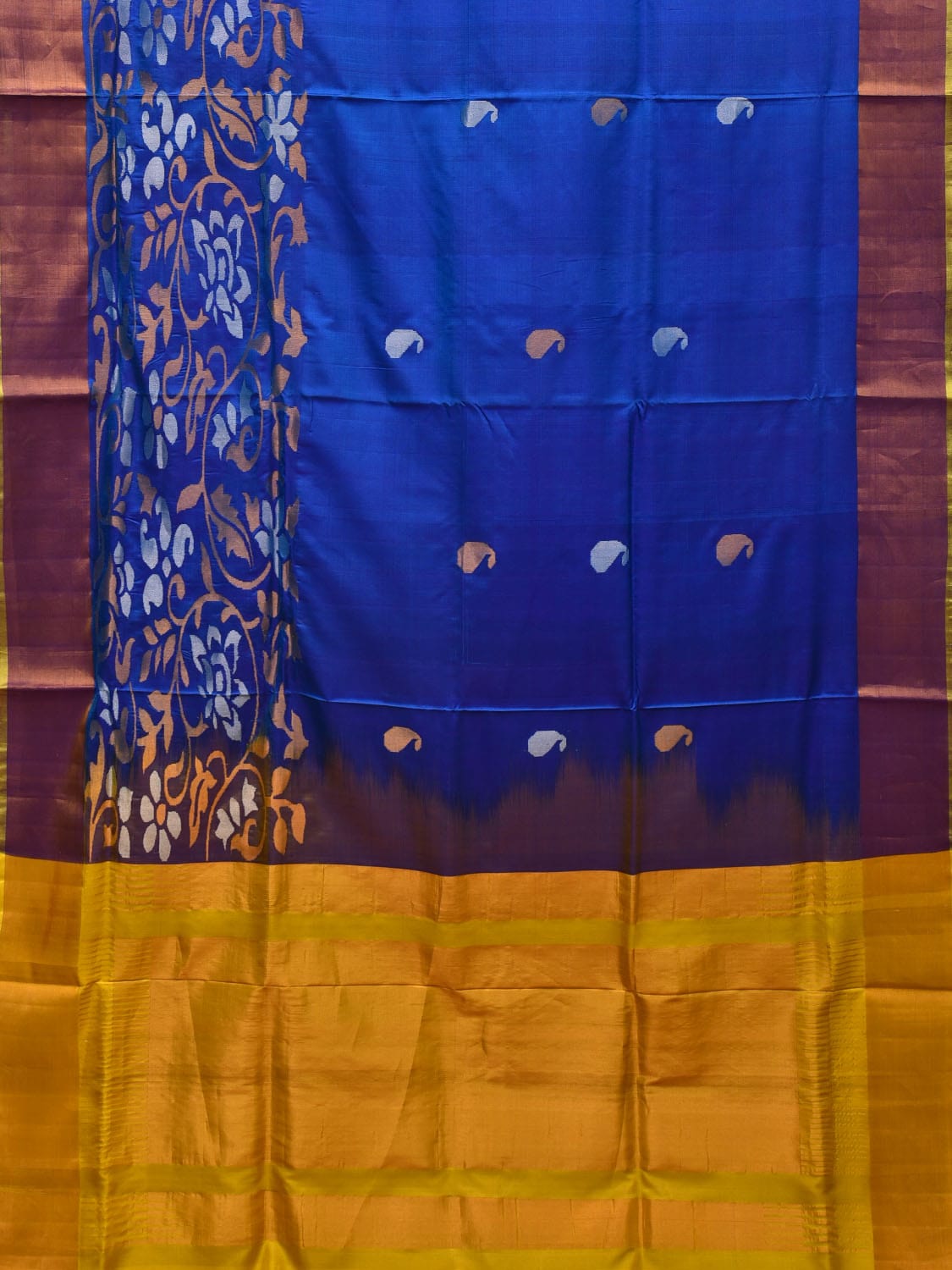 Blue and Yellow Uppada Silk Handloom Saree with One Side Border Design u1973