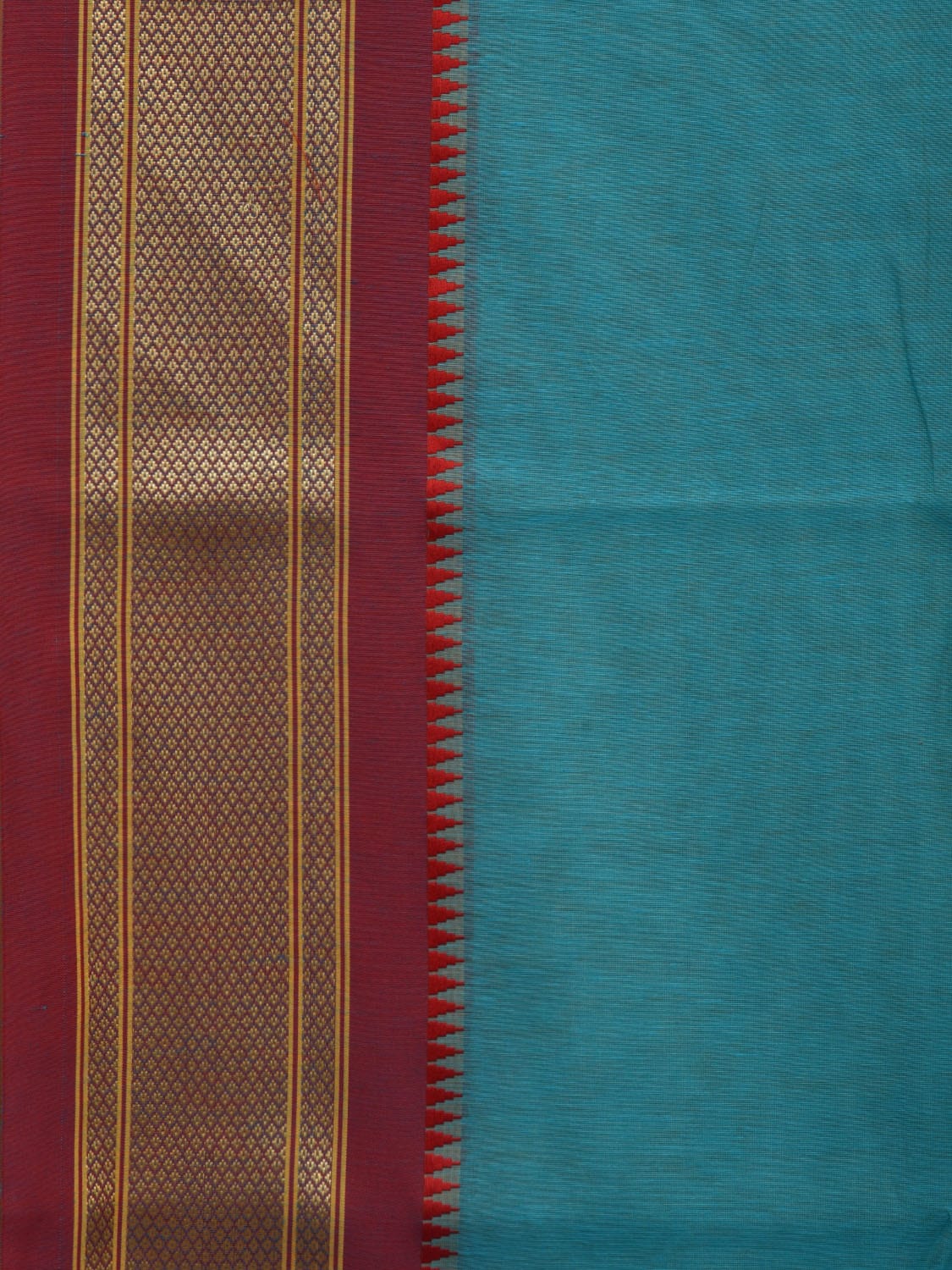 Blue Bamboo Cotton Plain Saree with Paithani Border Design No Blouse o0342