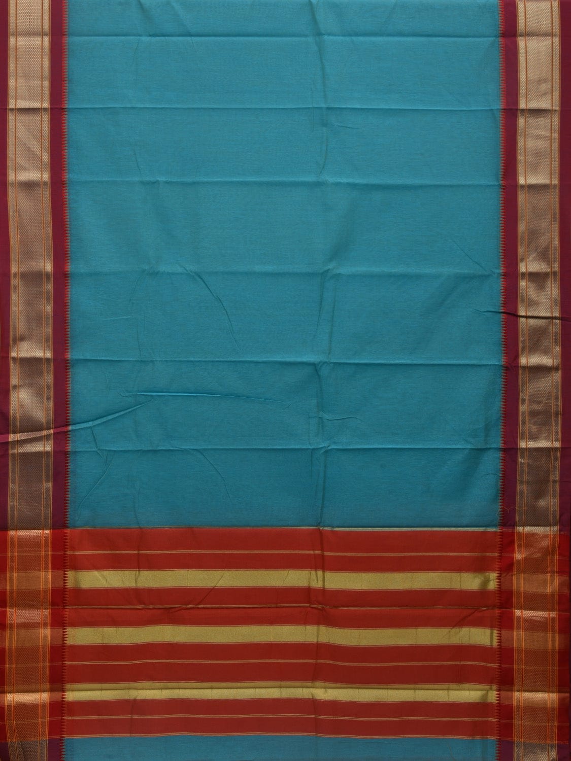 Blue Bamboo Cotton Plain Saree with Paithani Border Design No Blouse o0342