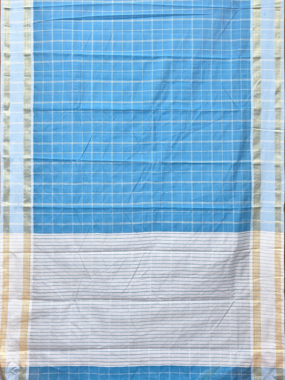 Blue Bamboo Cotton Saree with Big Checks and Doby Border Design bc0129