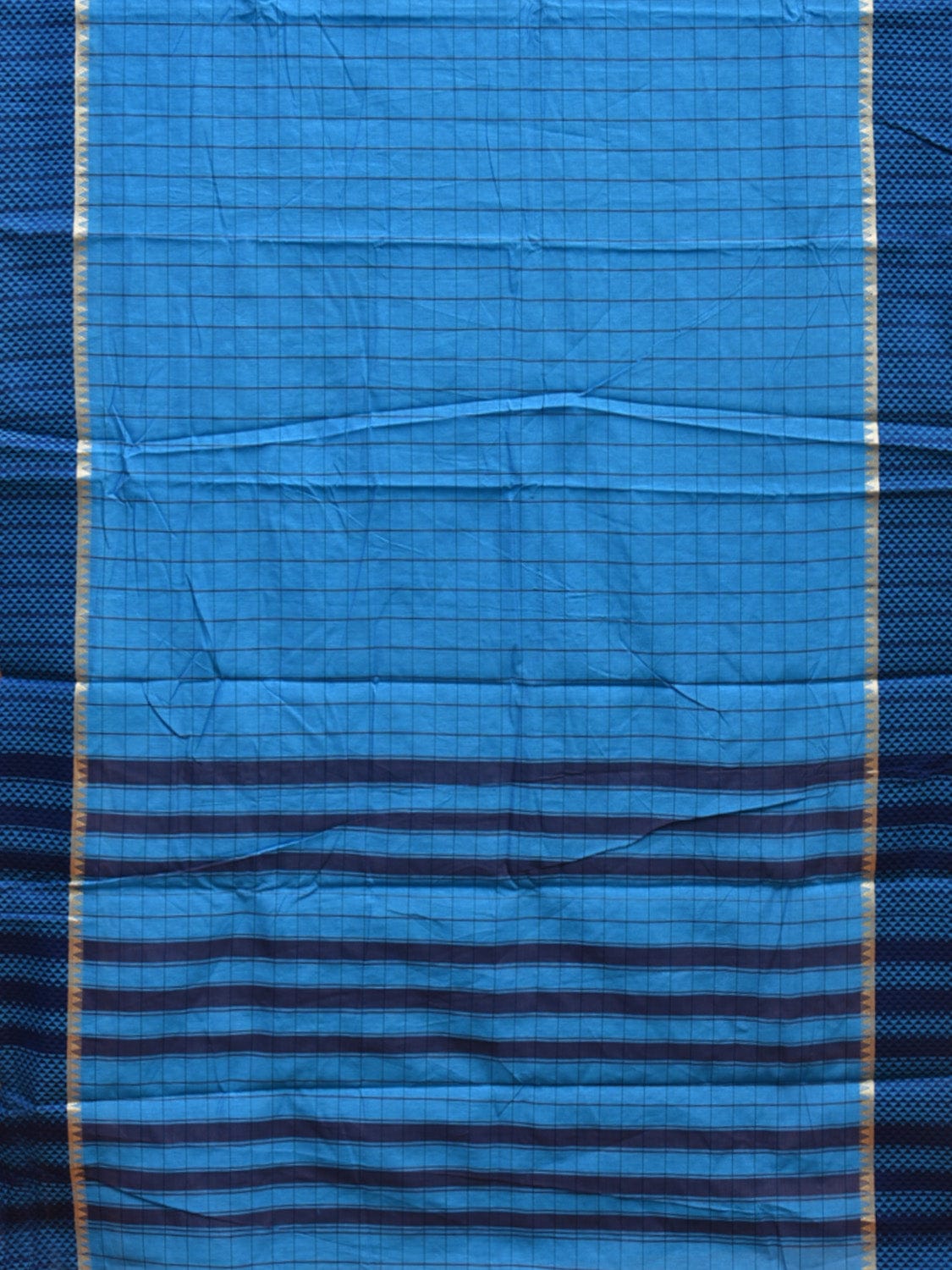 Blue Bamboo Cotton Saree with Big Checks Design No Blouse bc0271