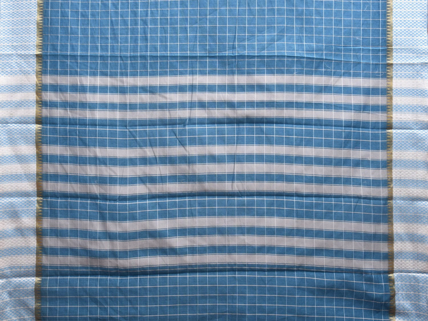 Blue Bamboo Cotton Saree with Big Checks Design No Blouse bc0331