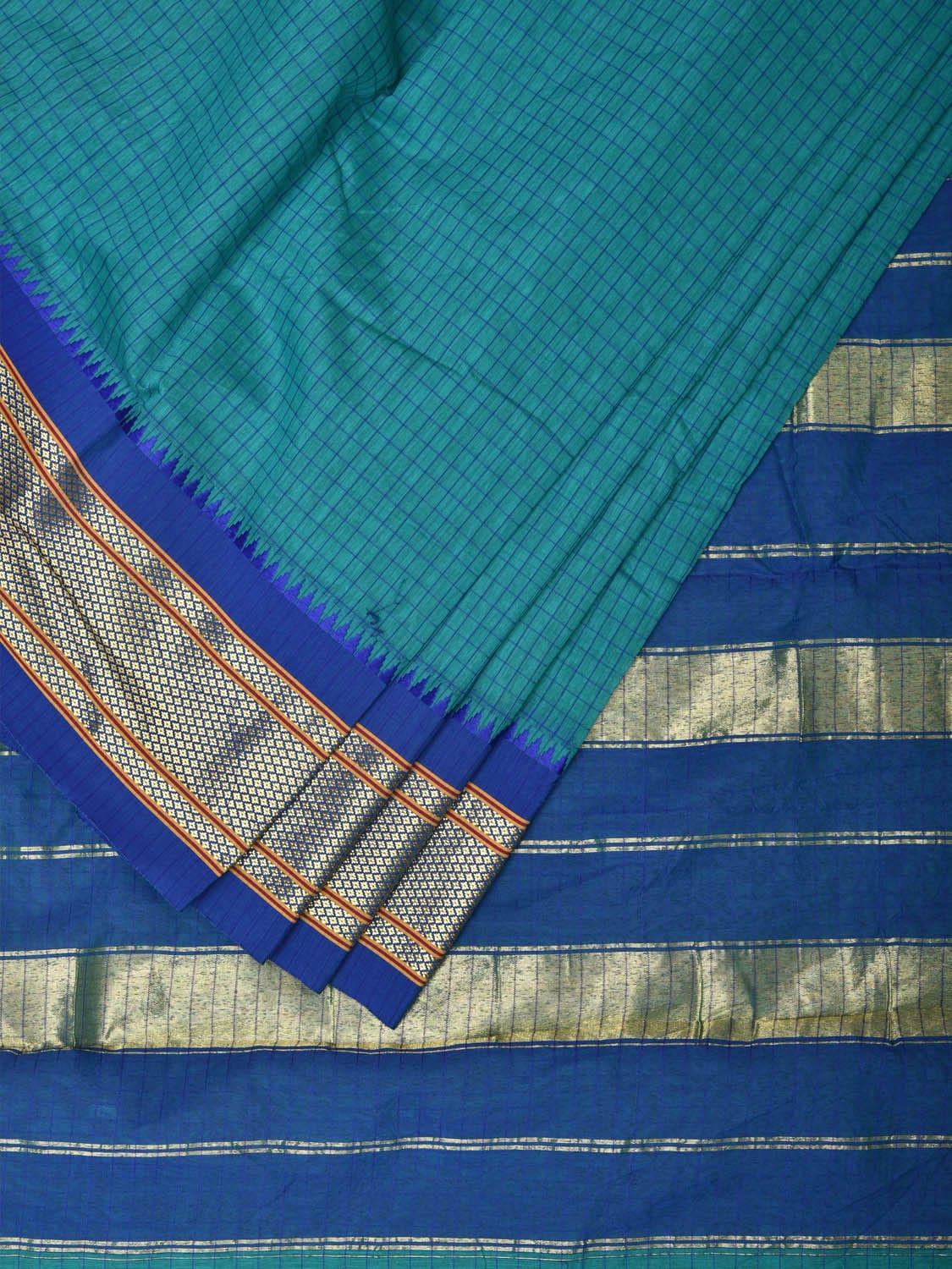Blue Bamboo Cotton Saree with Checks Design bc0103