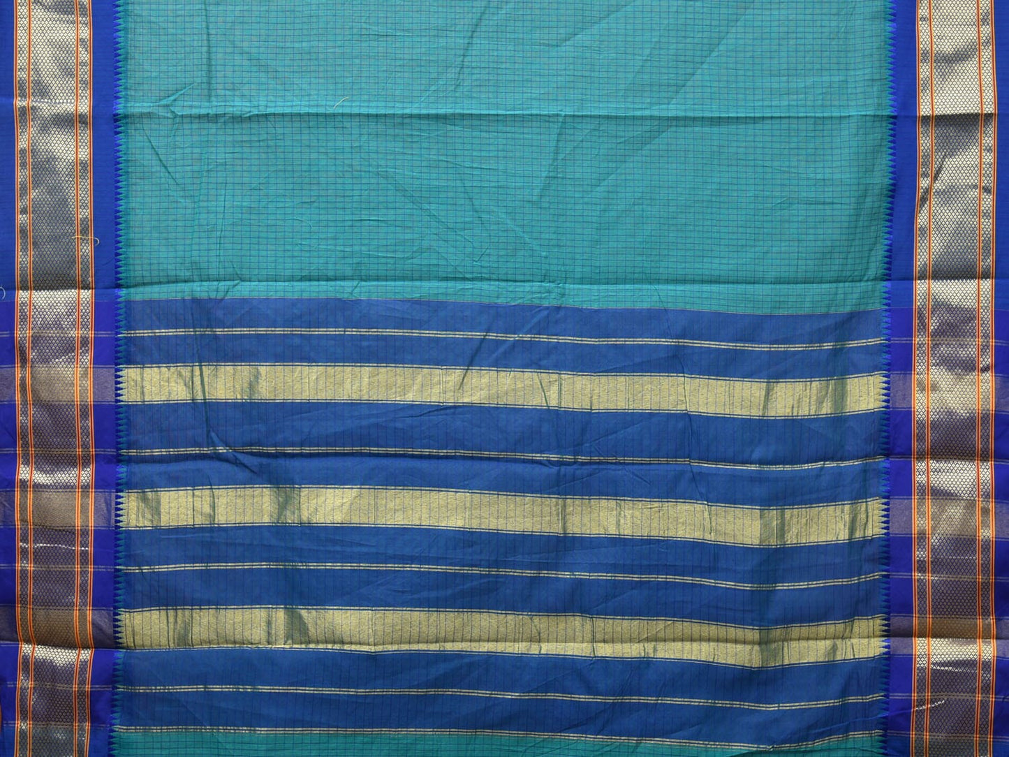 Blue Bamboo Cotton Saree with Checks Design bc0103