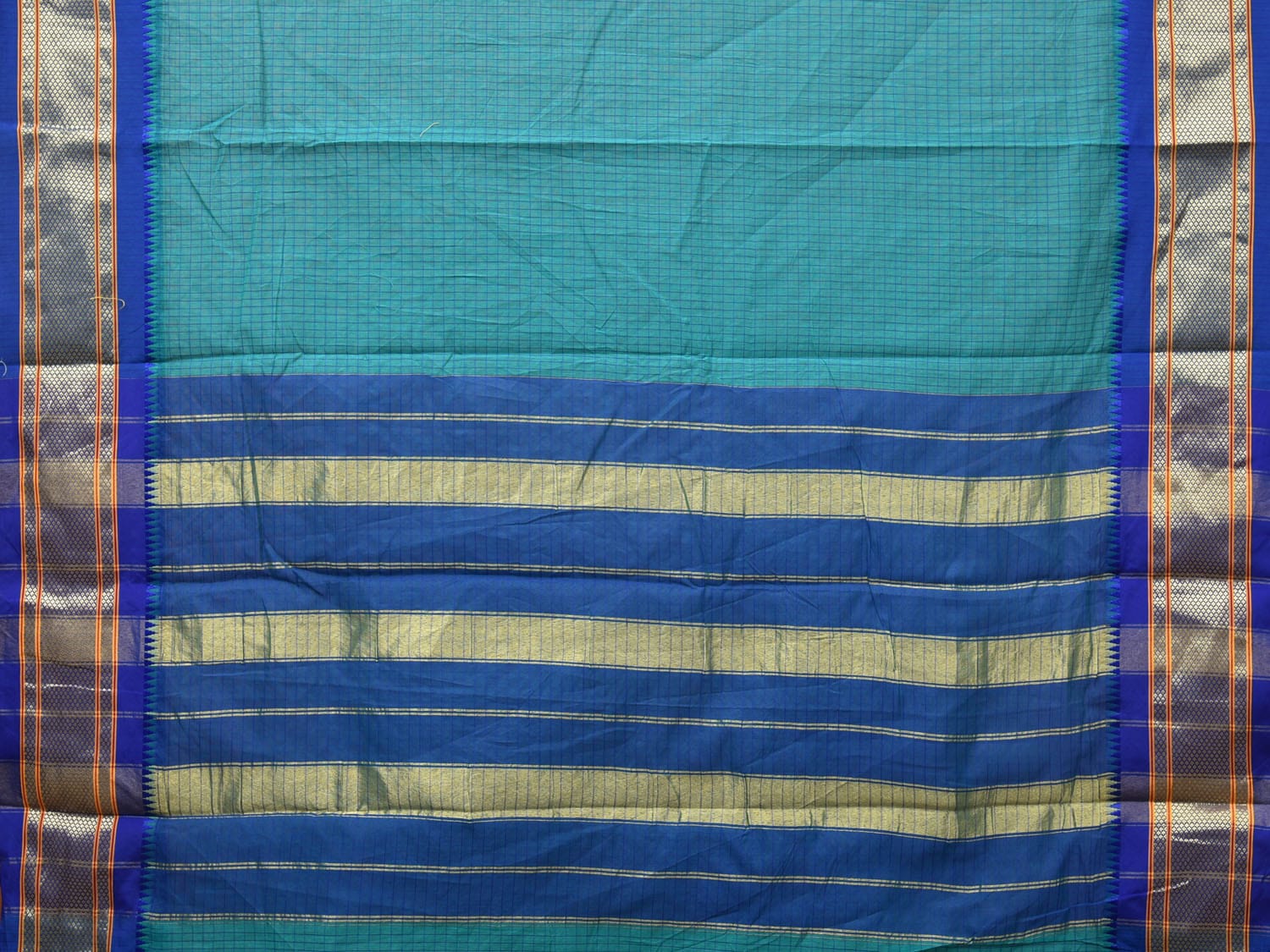 Blue Bamboo Cotton Saree with Checks Design bc0103