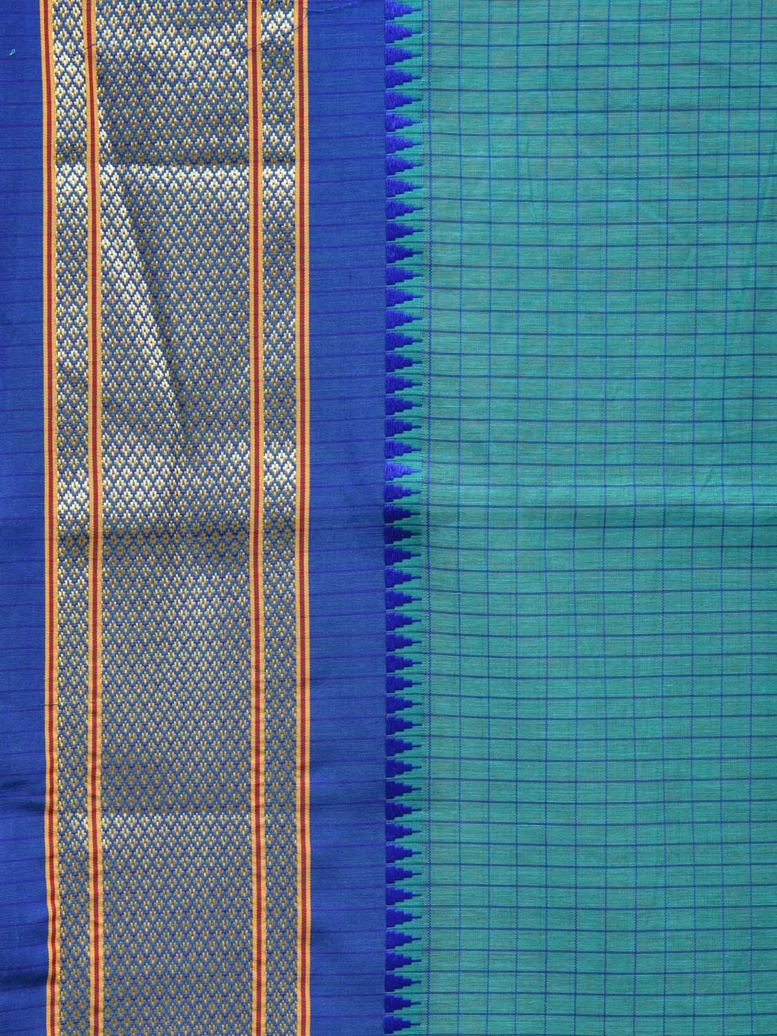 Blue Bamboo Cotton Saree with Checks Design bc0103