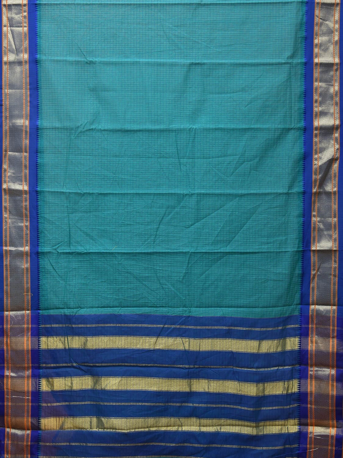 Blue Bamboo Cotton Saree with Checks Design bc0103