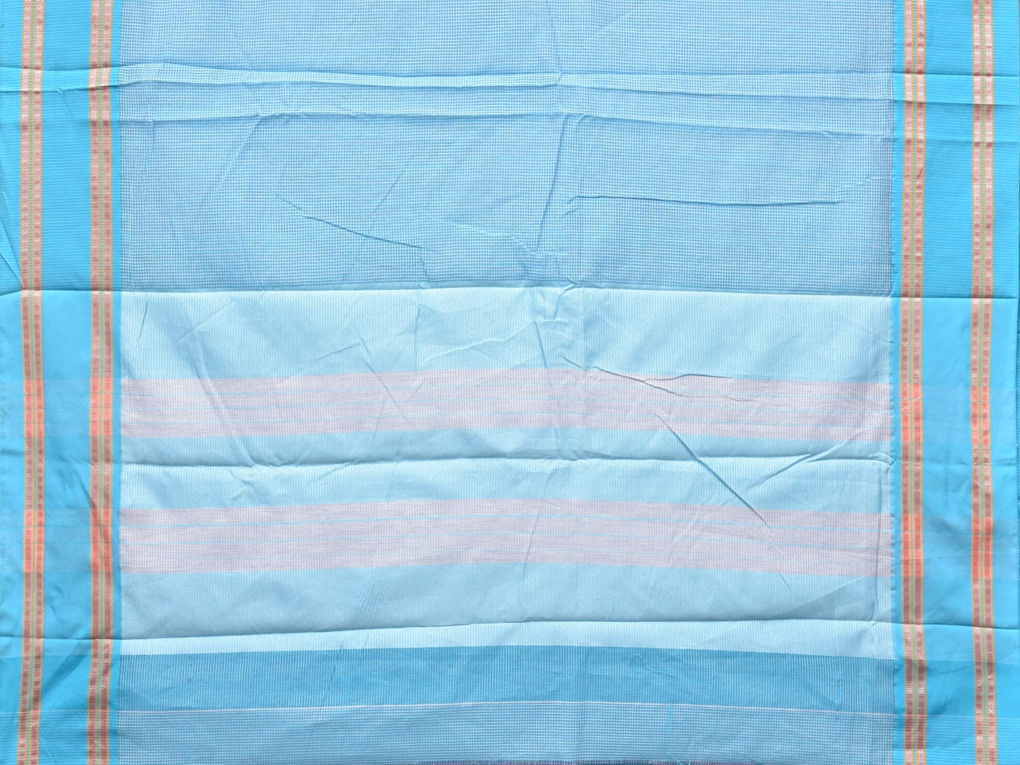 Blue Bamboo Cotton Saree with Small Checks Design No Blouse bc0186