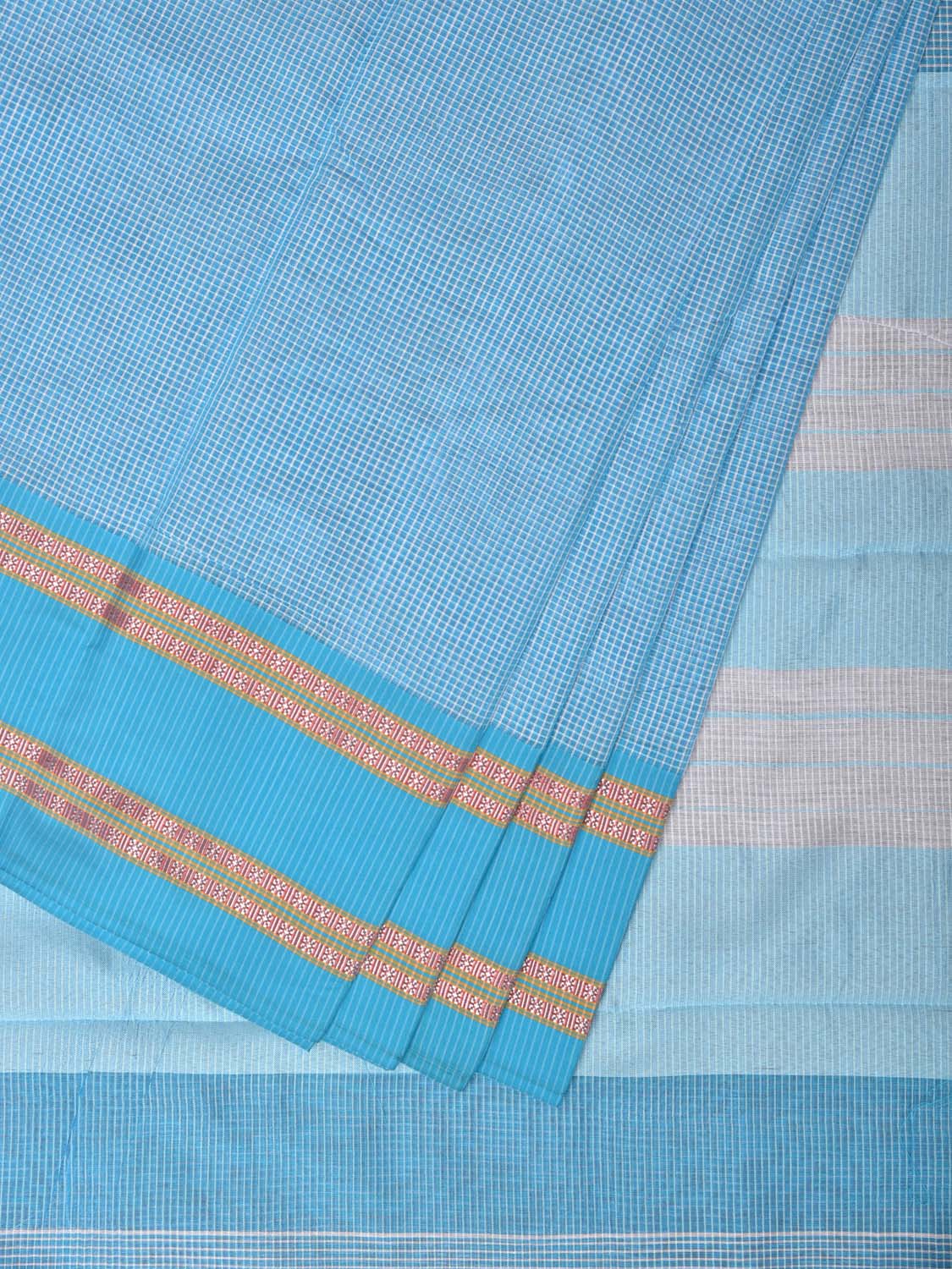 Blue Bamboo Cotton Saree with Small Checks Design No Blouse bc0186