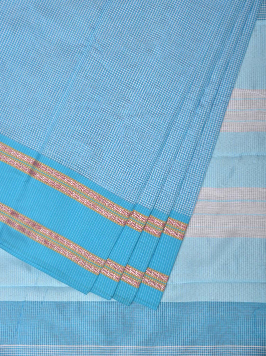 Blue Bamboo Cotton Saree with Small Checks Design No Blouse bc0186