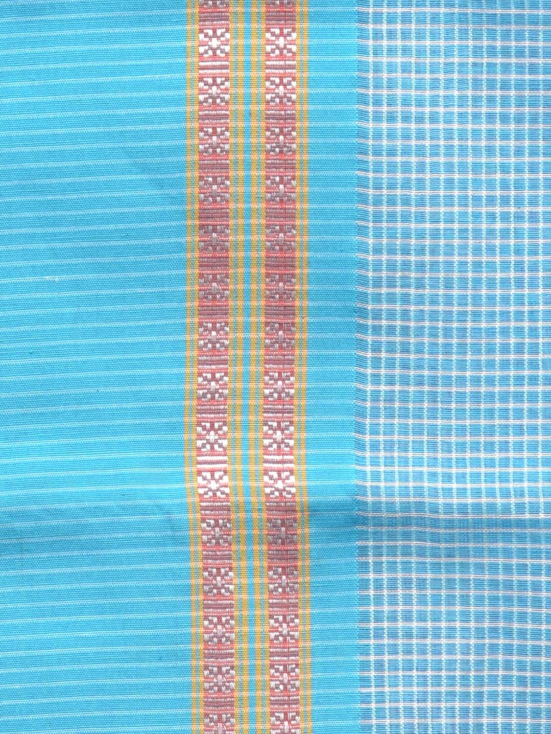 Blue Bamboo Cotton Saree with Small Checks Design No Blouse bc0186